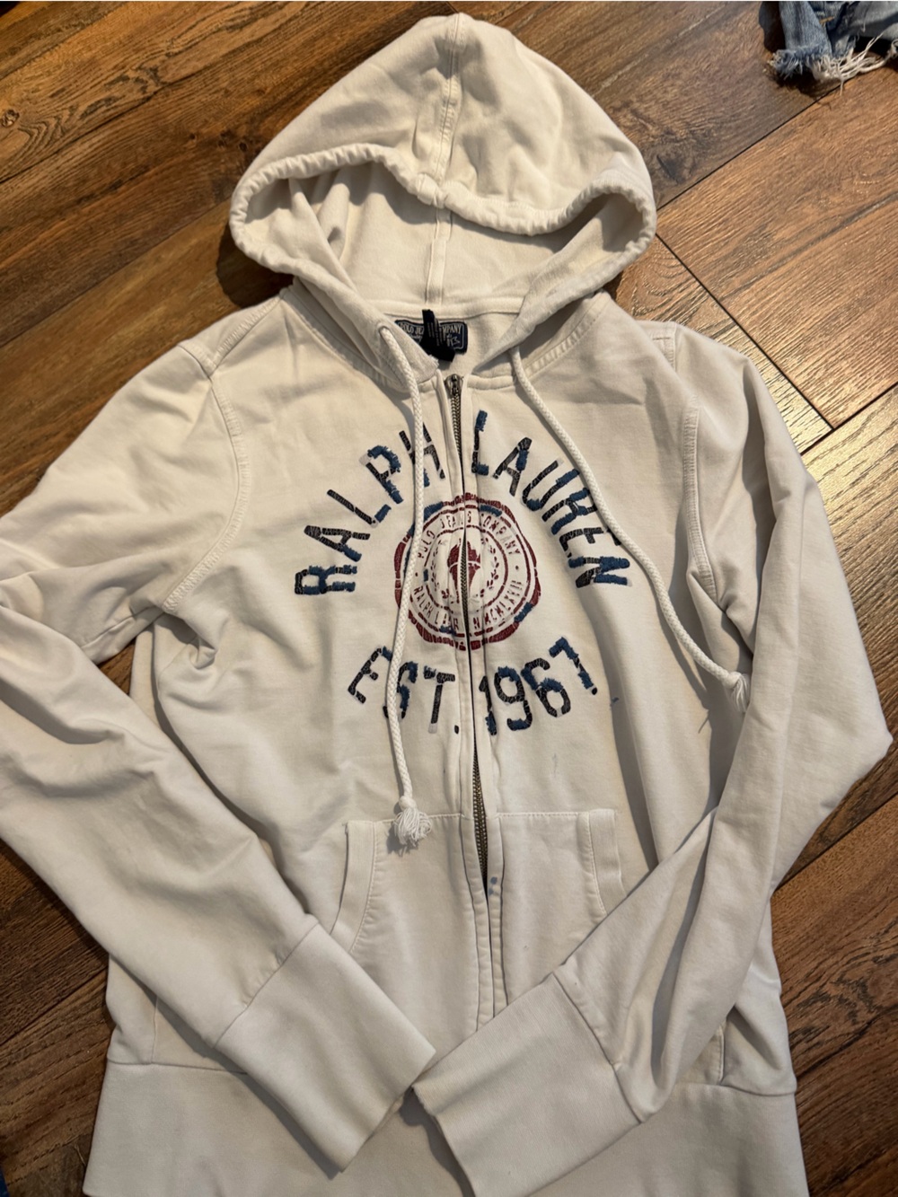 Ralph Lauren White Zip-Up Hoodie with Logo